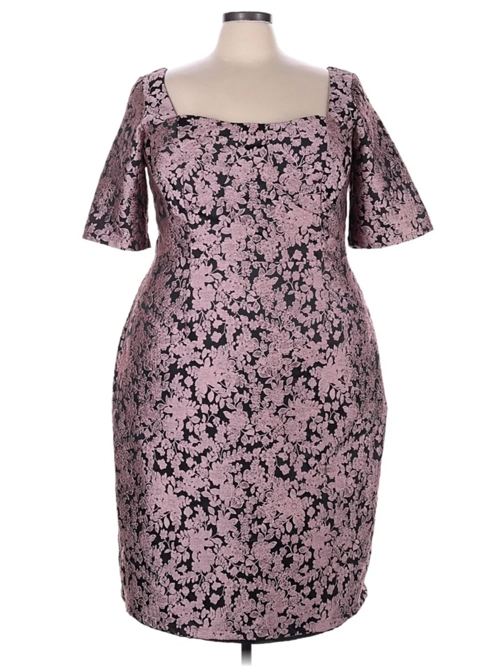 ESHAKTI Floral Brocade Empire Waist Sheath Dress Mauve & Black 3X 24W EUC - Picture 1 of 8